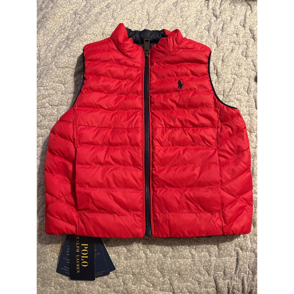 Polo Ralph Lauren Puffer Vest Kids 2 Red Navy NEW Reversible Quilted 90/52